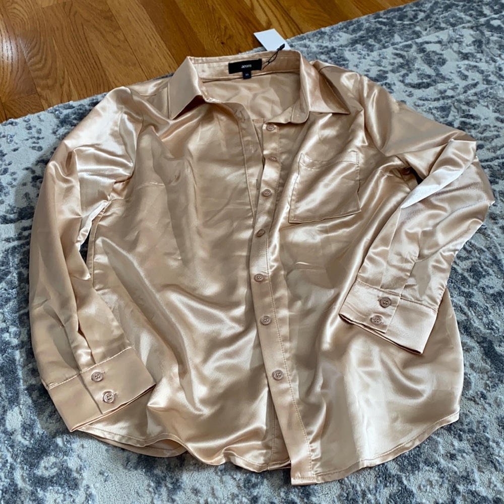 Satin Button Down Long Sleeve